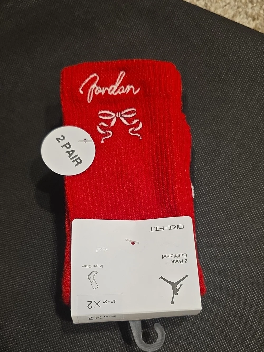 Nike Jordan Cushioned Crew Socks with Red & Black Embroidery - 2 Pack